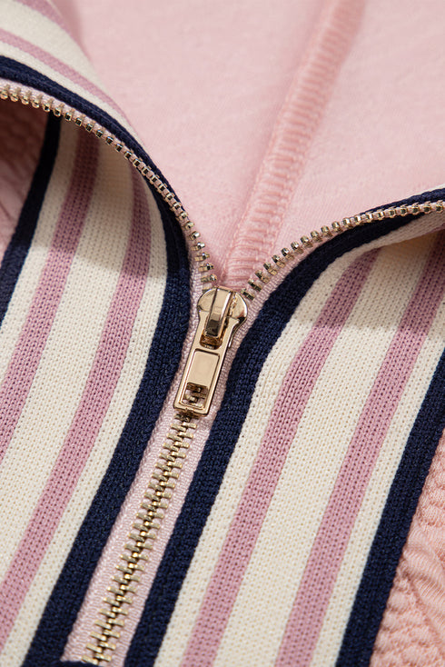 Retro Vibe Textured Zip Neck Collared Top Mini Skirt Set